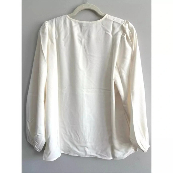 J.Crew Women’s Puff Sleeve Ivory Satin Crepe Blouse Small Petite Office Workwear - Picture 4 of 10